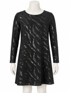 Pinc Premium Big Girls Long Sleeve Black Sequin Glitter Party Dress XL